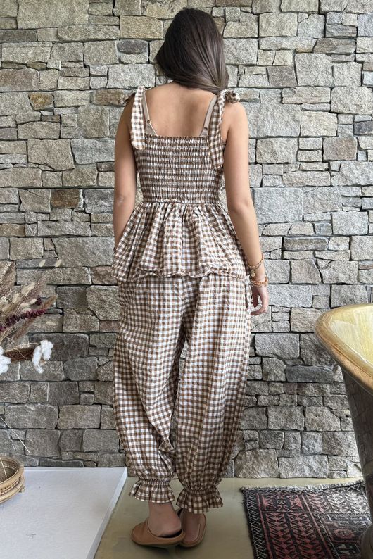 Nonni Gingham Bandeau Cami Hazelnut